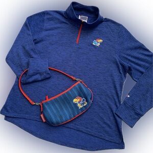 KU pullover Quarter Zip & purse bundle Jayhawks blue | Champion, XL